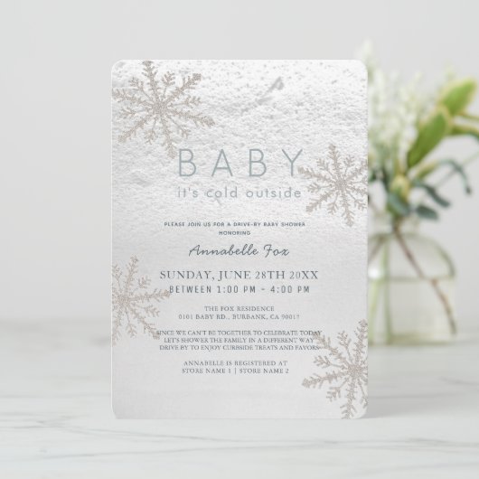 Snowflake Baby zijn koude drive-by Baby shower Kaart (Staand voorkant)