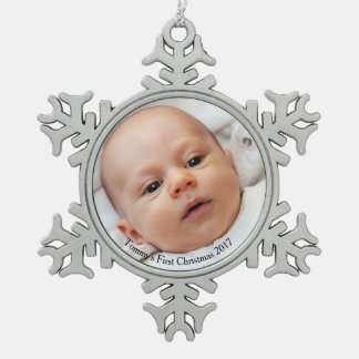 Snowflake Baby's eerste kerstfoto-versiering Tin Sneeuwvlok Ornament