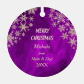 Snowflake Balance Beam Gymnast Paars Metalen Ornament (Achterkant)