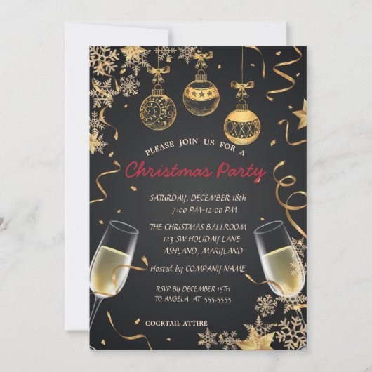 Snowflake, Balls, Confetti Corporate Kerstparty Kaart (Voorkant)