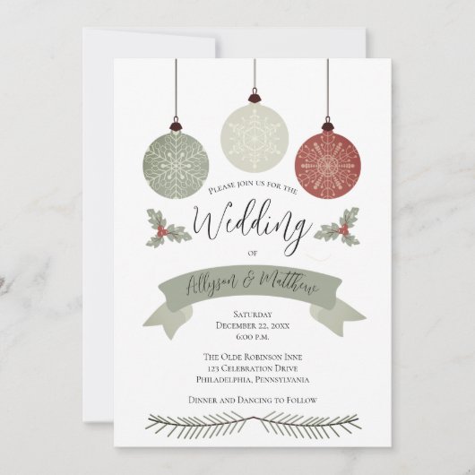 Snowflake Baubles Holly Terracotta Sage Wedding Kaart (Voorkant)