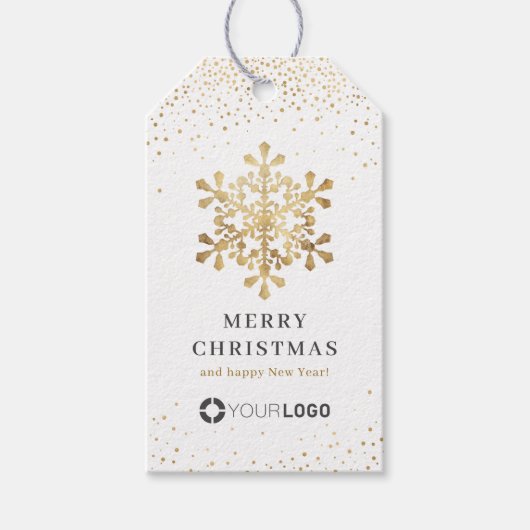 Snowflake bedrijf logo faux gouden kerst cadeaulabel (Voorkant)
