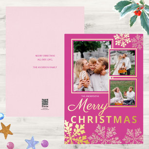 Snowflake Berry Bling 3 Foto Collage Goud Folie Feestdagenkaart