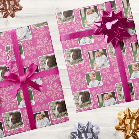 Snowflake Berry Bling 3 Foto Collage Kerstmis Cadeaupapier