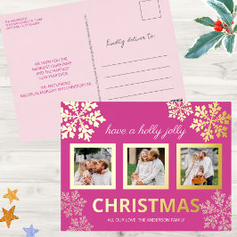 Snowflake Berry Bling 3 Foto Kerst Goud Folie Feestdagen Briefkaart