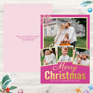 Snowflake Berry Bling 4 Foto Collage Goud Folie Feestdagenkaart