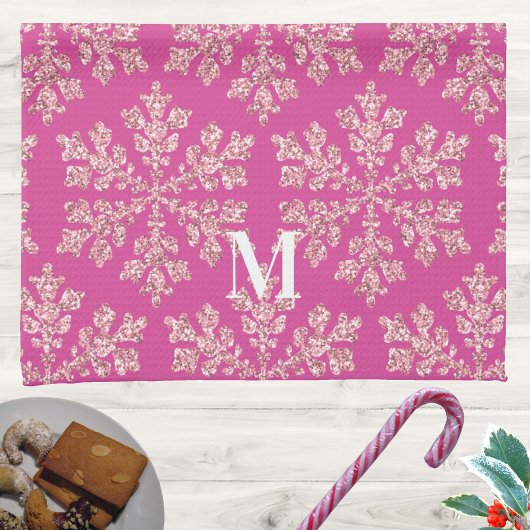 Snowflake Berry Bling Chic Monogram Kerstmis Theedoek