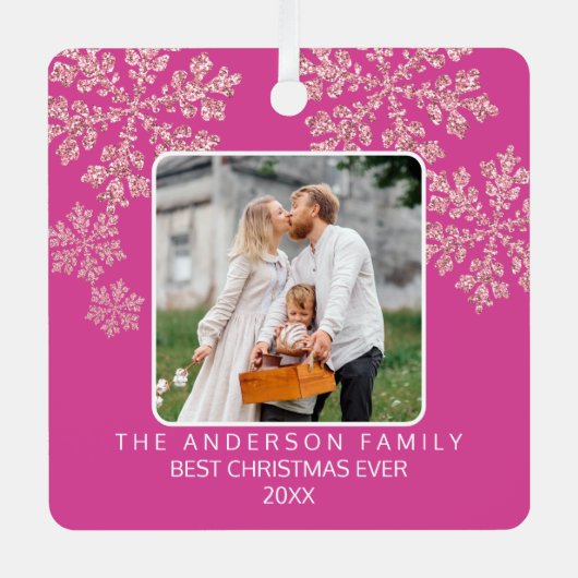Snowflake Berry Bling Elegant 2 Foto Kerstmis Metalen Ornament (Voorkant)