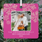 Snowflake Berry Bling Elegant 2 Foto Kerstmis Metalen Ornament