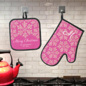 Snowflake Berry Bling Monogrammed Kerstmis Ovenwant & Pannenlap Set