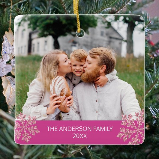 Snowflake Berry Bling Trendy 2 Foto Kerstmis Keramisch Ornament