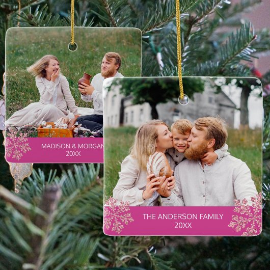 Snowflake Berry Bling Trendy 2 Foto Kerstmis Keramisch Ornament