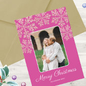 Snowflake Berry Bling Trendy Script Chic 5 Foto Feestdagen Kaart