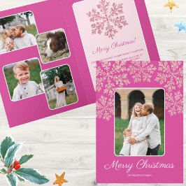Snowflake Berry Bling Trendy Script Chic 5 Foto Feestdagen Kaart