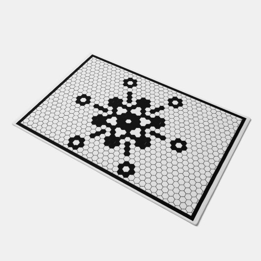 Snowflake Black and White Tegel Deurmat (Schuin)