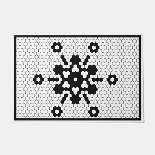Snowflake Black and White Tegel Deurmat (Voorkant)