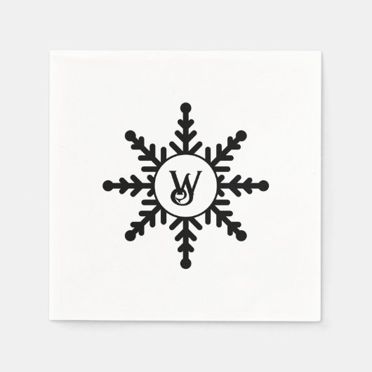 Snowflake Black en White Monogrammed Kerstmis Servet (Voorkant)