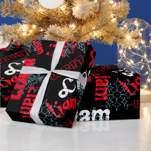 Snowflake Black Gift Wrap Naam wijzigen Rood, wit Cadeaupapier