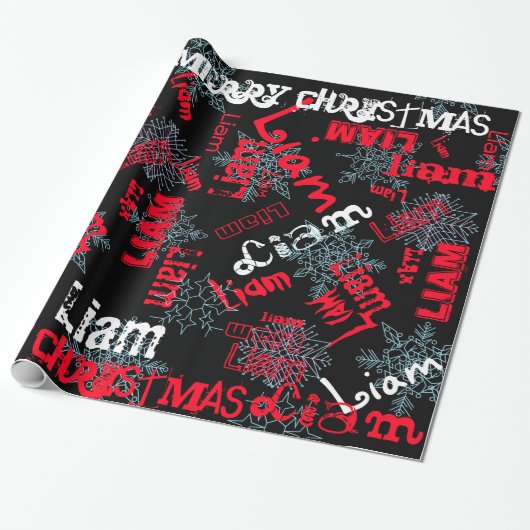 Snowflake Black Gift Wrap Naam wijzigen Rood, wit Cadeaupapier (Uitgerold)