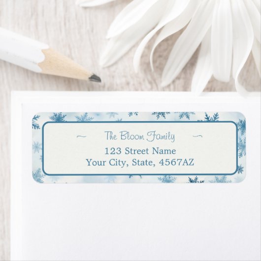Snowflake blauw en wit Waterverf retouradres Etiket (Insitu)