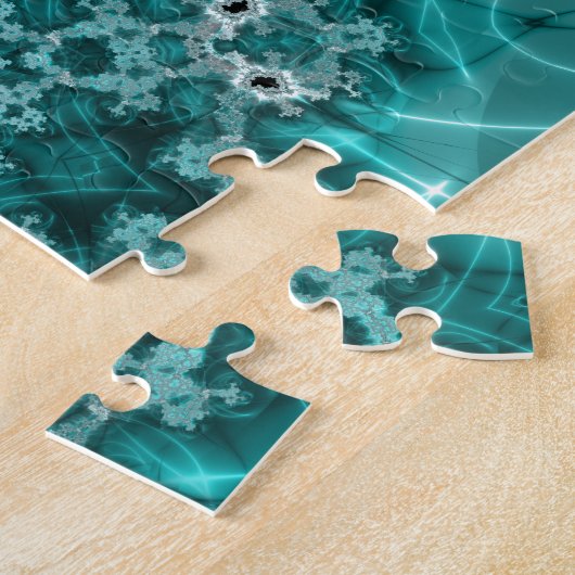 Snowflake | Blauwe en witte fractale kunst Legpuzzel (Zijkant)