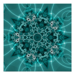 Snowflake   Blauwe en witte fractale kunst Perfect Poster