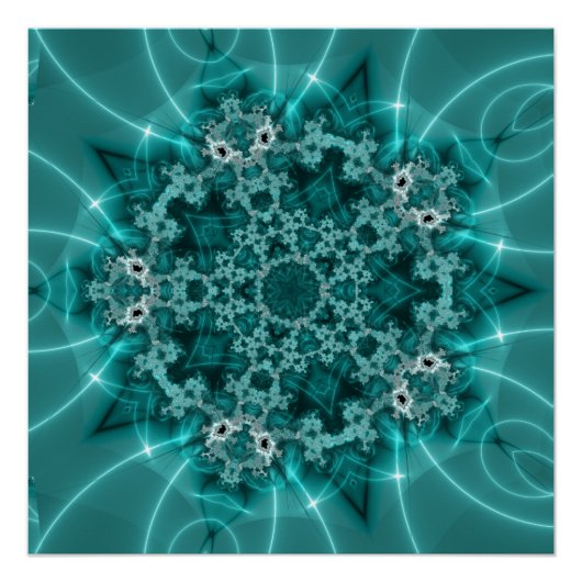 Snowflake | Blauwe en witte fractale kunst Perfect Poster (Voorkant)
