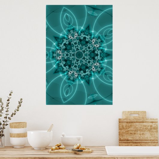 Snowflake | Blauwe en witte fractale kunst Poster (Keuken)