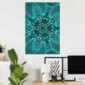 Snowflake | Blauwe en witte fractale kunst Poster (Thuiskantoor)