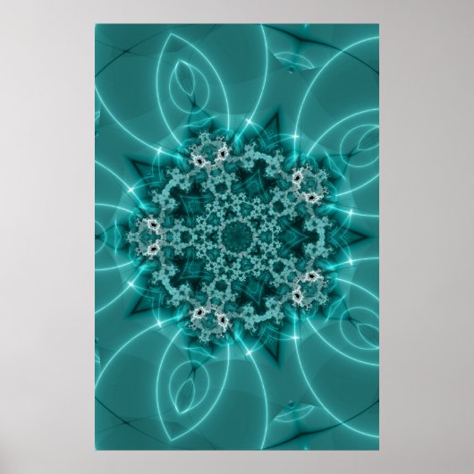 Snowflake | Blauwe en witte fractale kunst Poster (Voorkant)