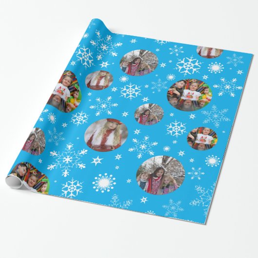 Snowflake blauwe foto kerstfoto cadeaupapier (Uitgerold)