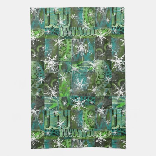 Snowflake Blauwgroen en Green Holiday Kitchen Towe Theedoek (Verticaal)