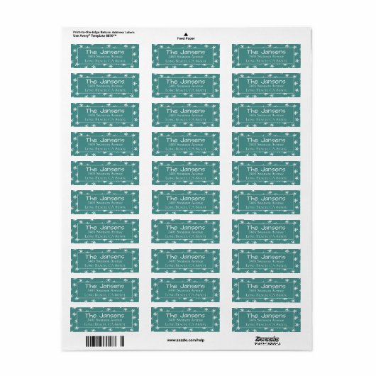 Snowflake Blauwgroen Return Address Label (Full Sheet)