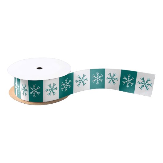 Snowflake Blauwgroen White Stripe kerstpatroon Satijnen Lint (Spoel)