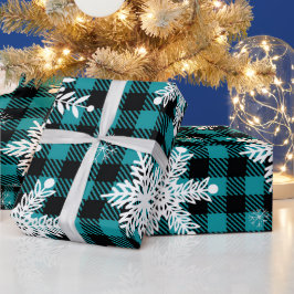 Snowflake Blauwgroen zwart geplakt omslagpapier Cadeaupapier