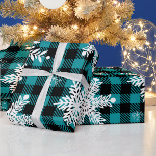 Snowflake Blauwgroen zwart geplakt omslagpapier Cadeaupapier