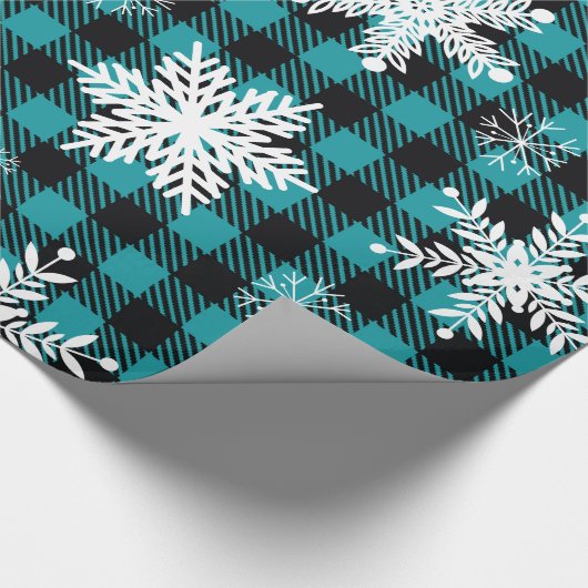 Snowflake Blauwgroen zwart geplakt omslagpapier Cadeaupapier (Hoek)