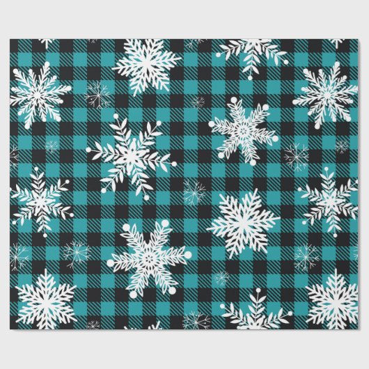 Snowflake Blauwgroen zwart geplakt omslagpapier Cadeaupapier (Vlak)