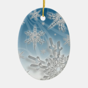 Snowflake Blue Background Holiday Decoration Keramisch Ornament