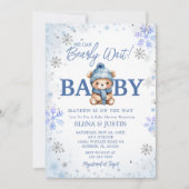 Snowflake Blue Beer Bearly Wait Baby shower Kaart (Voorkant)