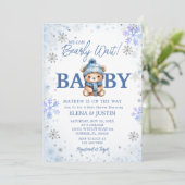 Snowflake Blue Beer Bearly Wait Baby shower Kaart (Staand voorkant)