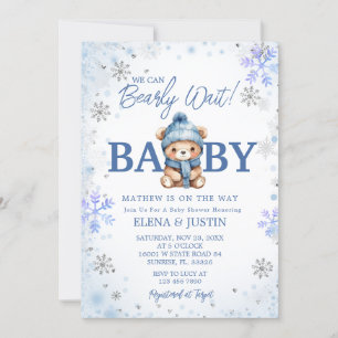Snowflake Blue Beer Bearly Wait Baby shower Kaart