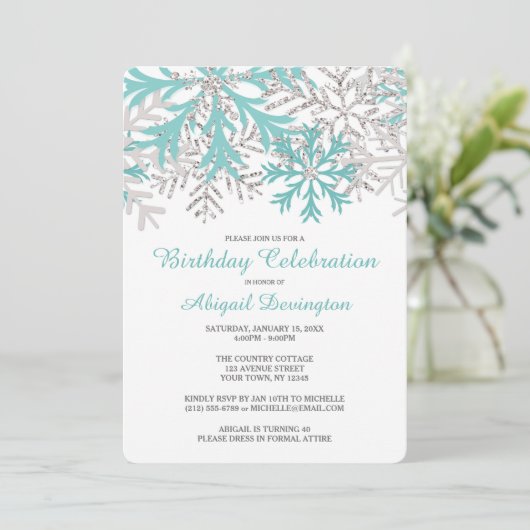 Snowflake Blue Blauwgroen Silver Winter Birthday I Kaart (Staand voorkant)