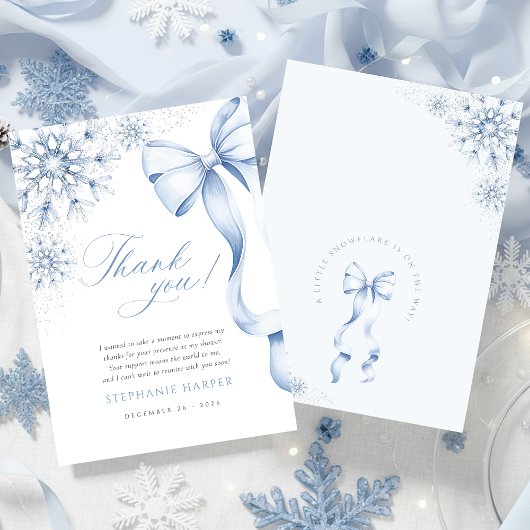 Snowflake Blue Bow Baby shower Bedankkaart