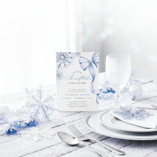 Snowflake Blue Bow Baby shower Uitnodiging