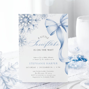 Snowflake Blue Bow Baby shower Uitnodiging