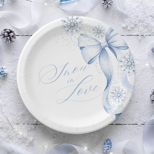 Snowflake Blue Bow Winter Vrijgezellenfeest Papier Papieren Bordje