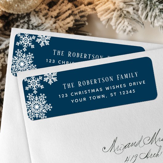 Snowflake Blue Christmas Holiday Return Address Etiket