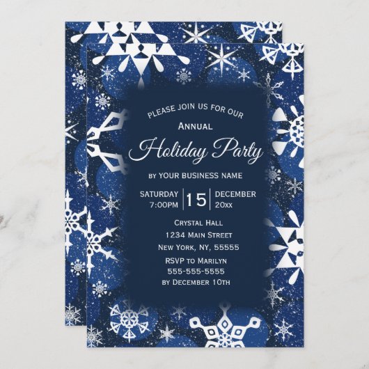 Snowflake Blue Corporate Holiday Party Kaart (Voorkant / Achterkant)