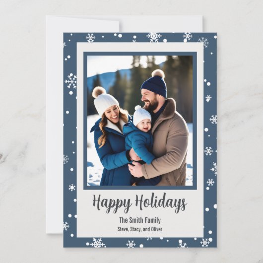 Snowflake Blue Custom Foto Vakantie Kaart (Voorkant)
